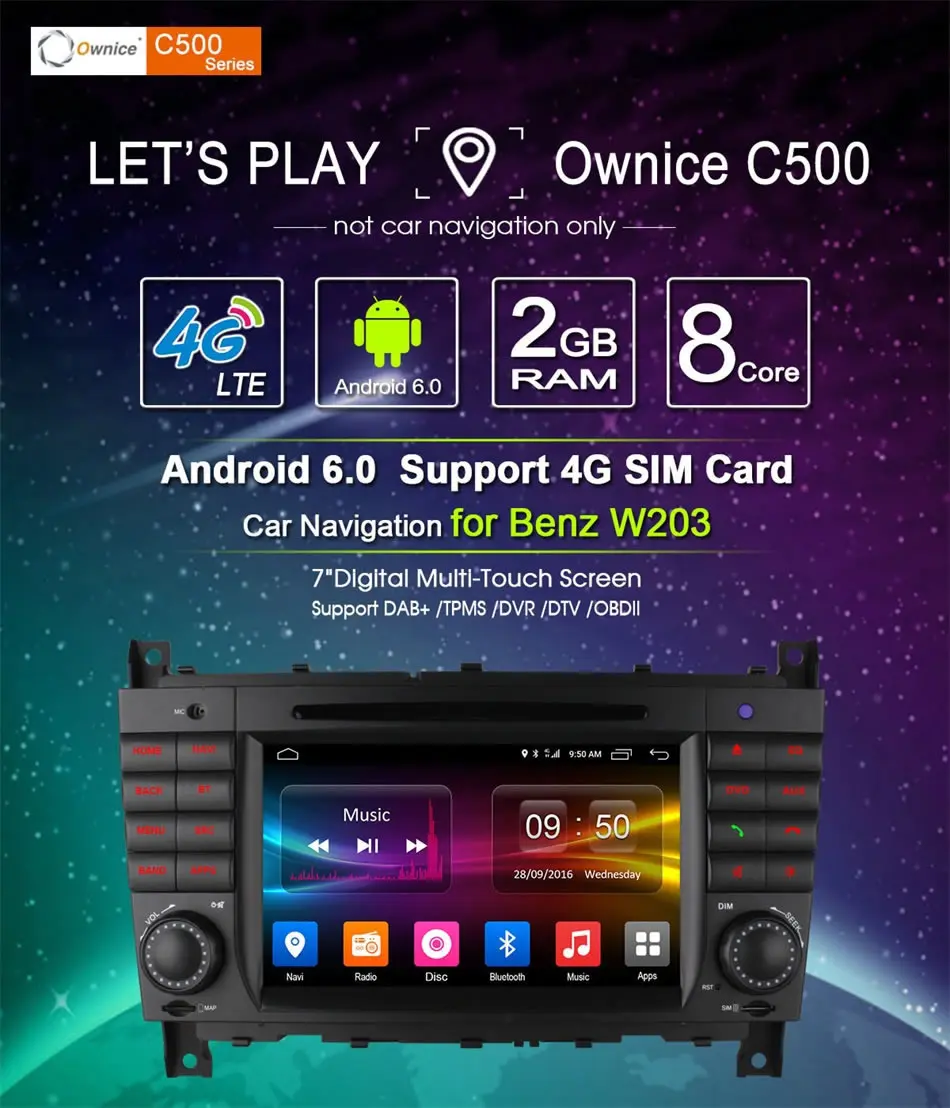 Cheap 4G SIM LTE Android 6.0 8 Core 32G ROM 2DIN Car DVD GPS player For Mercedes W203 W209 W219 A-Class A160 C-Class C180 C200 CLK200 2