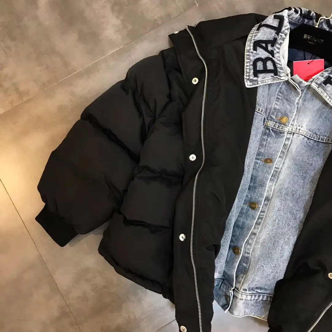 Épais Nouvelle Parka Coton 2018 Rue Lettres Veste Couture Broderie Vêtements Tendance Hiver Denim 8qqX5f