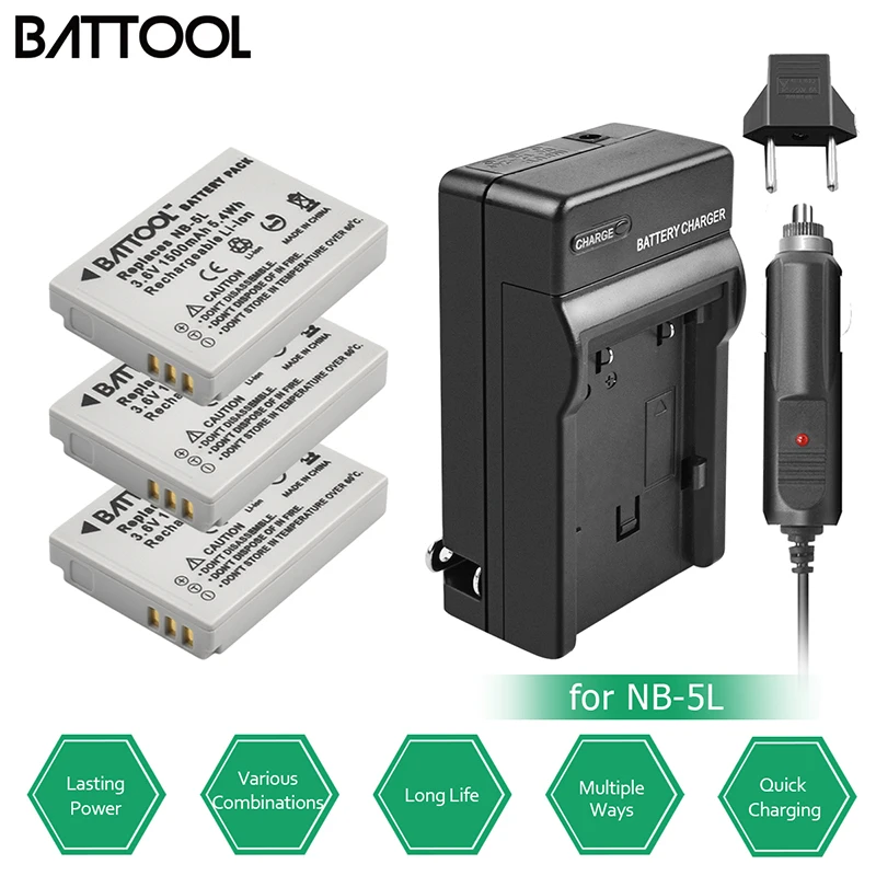 BATTOOL NB 5L NB 5L Batteries + Charger for Canon S100 SX210 SX220