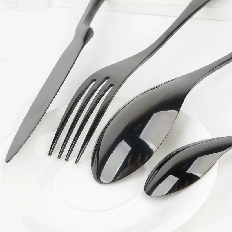 4PCS Inox Black Cutlery Set Stainless Steel Hotel Food Tableware Flatware Steak Knives Forks Spoons Western Dinnerware Sets