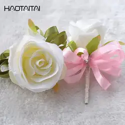 Свадебная бутоньерка ручной работы розового цвета и цвета слоновой кости свадебные корсажи жениха цветы Брошь 2018