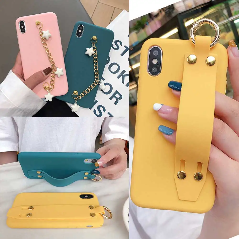 

Boucho Wrist Strap Soft TPU Phone Case For iphone XS MAX XR X Cover For iphone 8 7 6 6s plus 8plus Candy Solid Color Holder Case