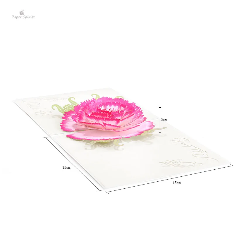  PAPER SPIRITZ elegant Carnation laser cut paper pop up card with blank envelope invitations greetin - 32893296878