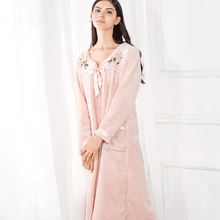 Pink Sleepwear Nightgown Women Nightwear Ladies Spring Winter Sleepwear Dress