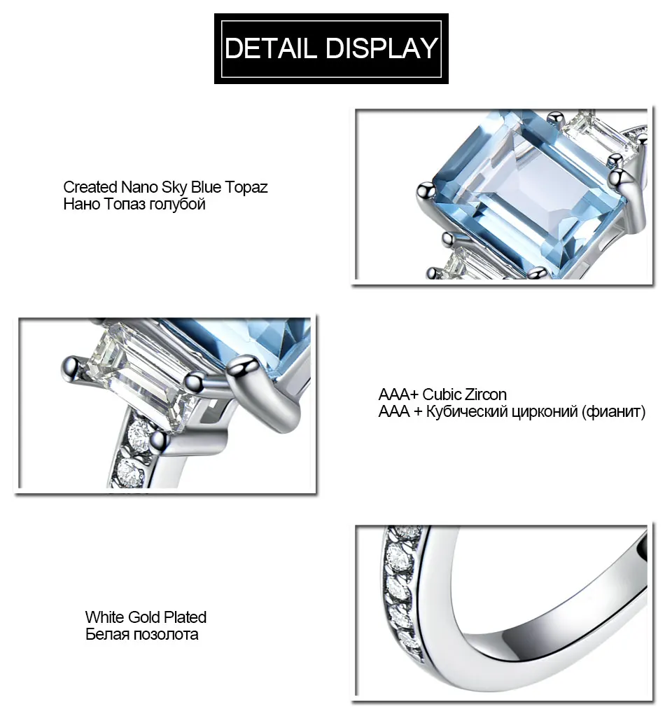UMCHO прямоугольник создан Небесно Голубой топаз кольца 925 пробы серебряные ювелирные изделия красочные драгоценные камни кольца для женщин Подарки хорошее ювелирное изделие