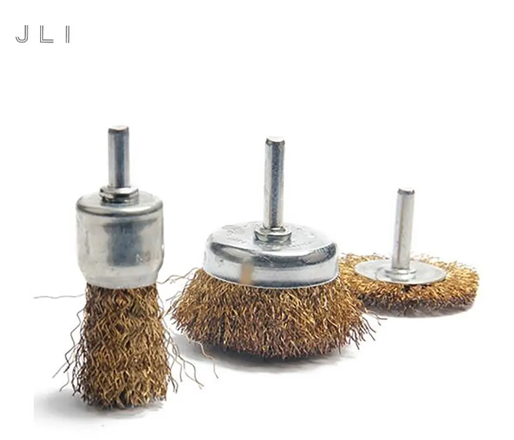 JLI 3pcs 6mm Wire Brush Wheel Plated Metal Rust Removal Shank Copper Polishing Abrasive Brushes