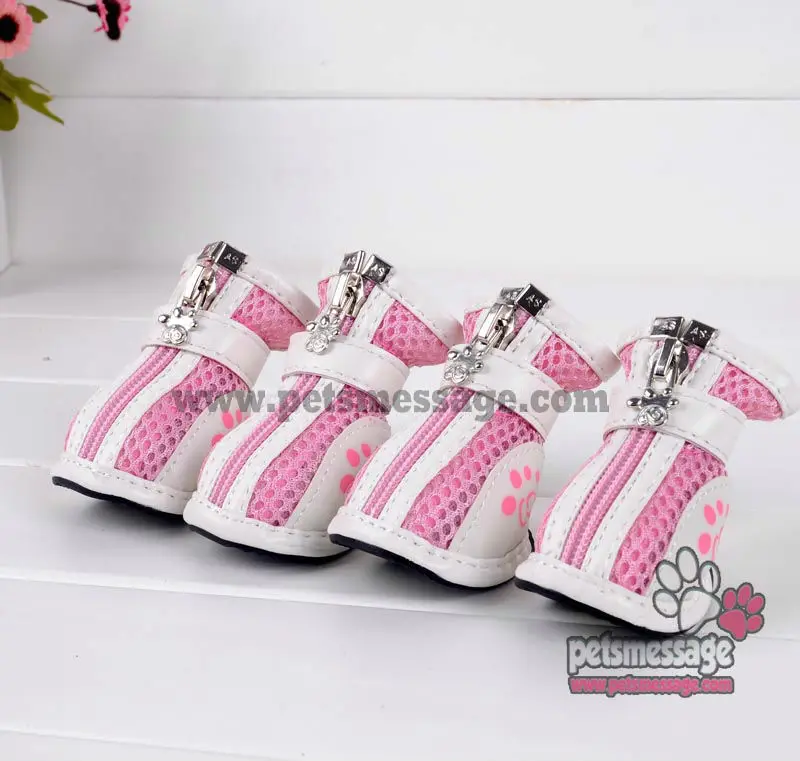 Pet Dog Shoes Pink Sneaker Shoes Paw Mesh Slip Resistant Sole Zipper