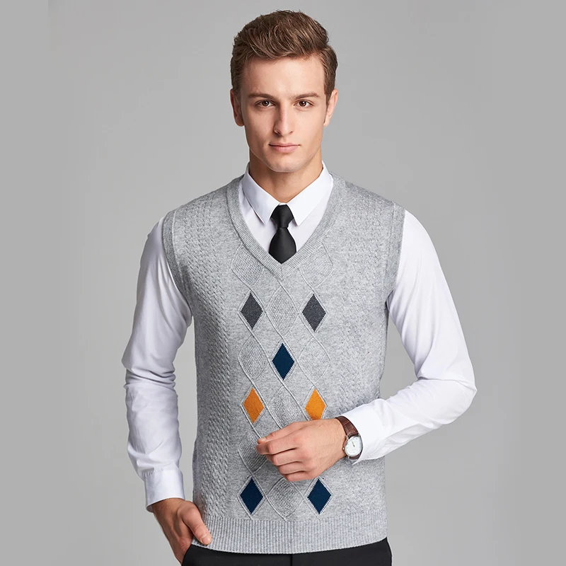 Дизайн мужской Argyle пуловер без рукавов свитер с v-образным вырезом мужской шерстяной свитер, жилет
