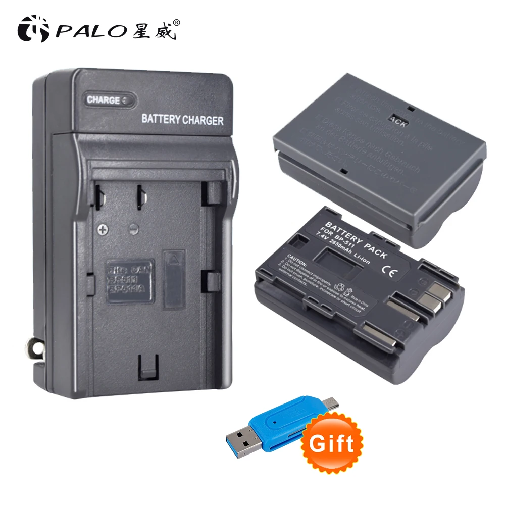 

Palo 2pcs BP-511 7.4V 2650mAh BP511 Rechargeable Camera Battery+Charger for Canon EOS-300D EOS-D30 PowerShot G1/G2 FV300KIT ect.