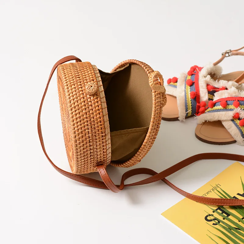 Woven Rattan Bag Straw Shoulder Bag Beach HandBags Women Summer Hollow Handmade