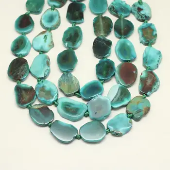 

15.5 Inches Strand,Smooth Natural Green Dragon Veins Achate Beads in Freeform Slab Slice Shape Pendant Necklace Findings