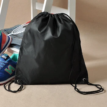 

School Drawstring Book Bag PE Shoe Backpack-black