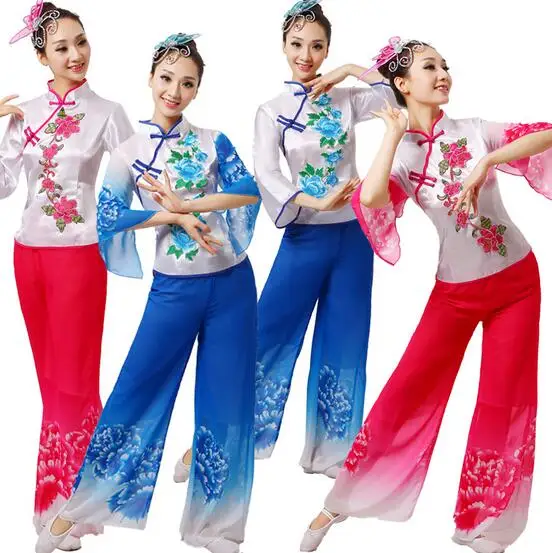 

Wholesale Chinese Tradition Clothing Women Red National Costume Clothing Drum Yangko Fan Dance Chorus Costumes Holiday clothes