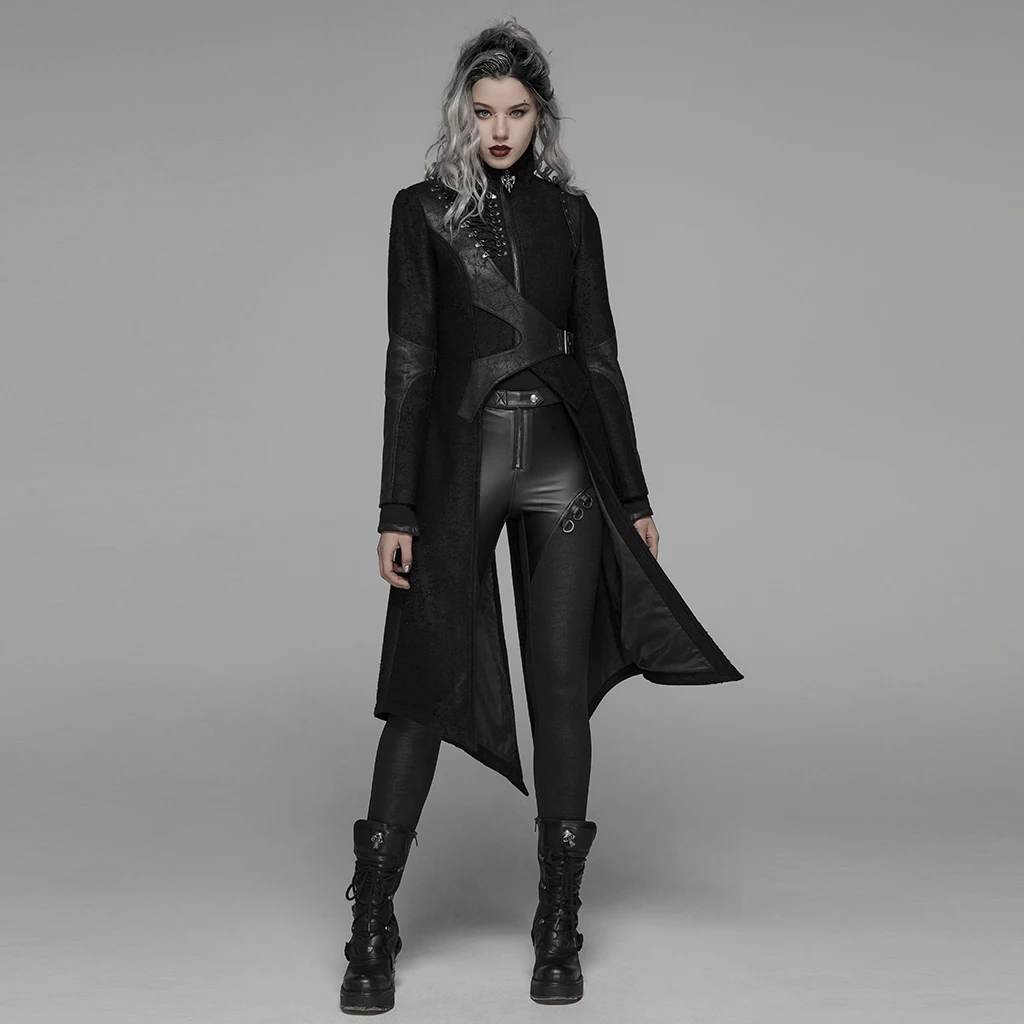 Punk Rave Womens Black Gothic Irregular Tassel Hooded Jacket Coat