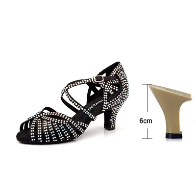 SHOYDANC/Танцевальная обувь; обувь для латинских танцев для женщин; обувь для сальсы; обувь для латинских танцев для девочек; Обувь для бальных танцев; Цвет черный, бронзовый; кожа; Каблук Куба - Цвет: Black 6cm
