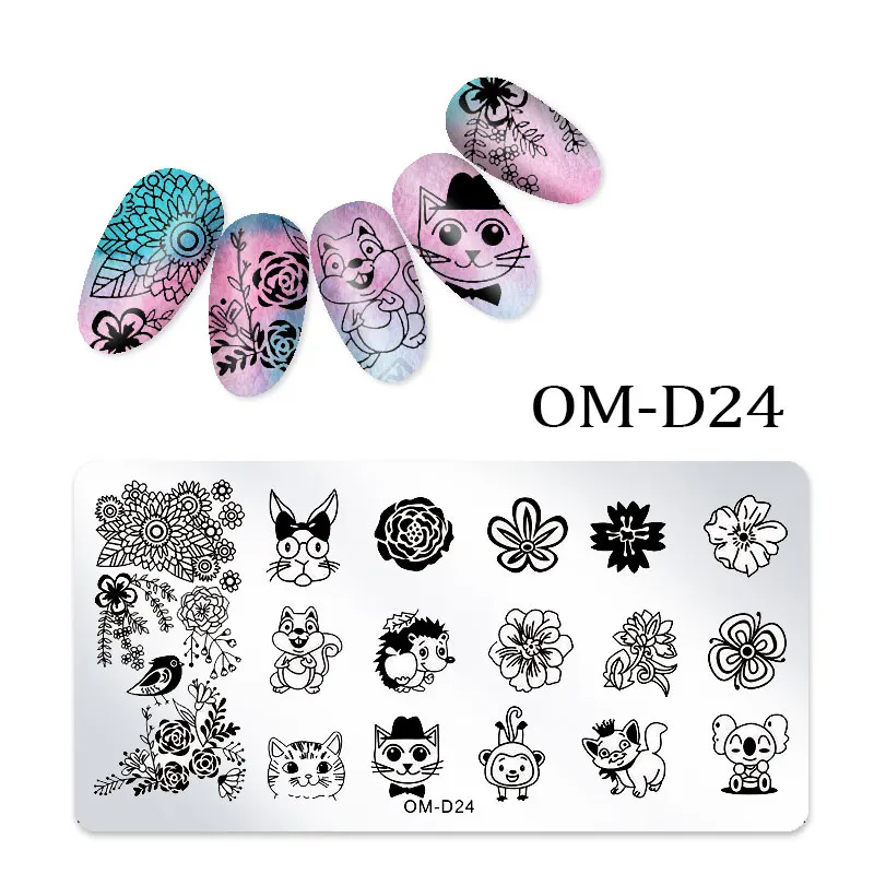 1Pc Nail Stamping Plates Lace Flower Animal Geometry Pattern Nail Art Stamp Stamping Template Image Plate Stencil Manicure Tools - Цвет: OM-D24