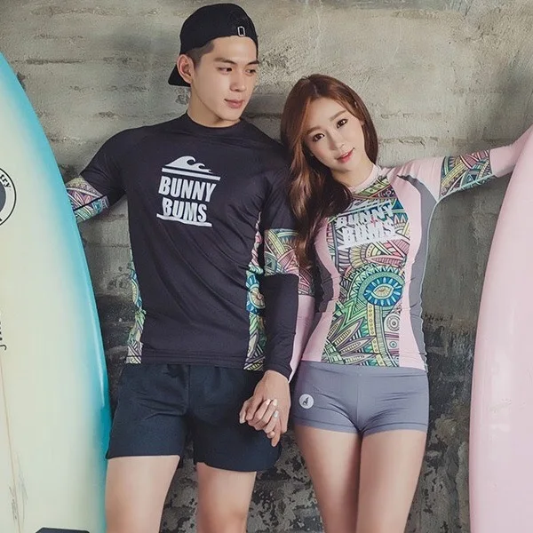 

TSMC New Rash Guards Women 2 Pieces Long Sleeve Shirt Shorts Black Couples Swimwear Surfing Bathing Suits Rashguard Wetsuits