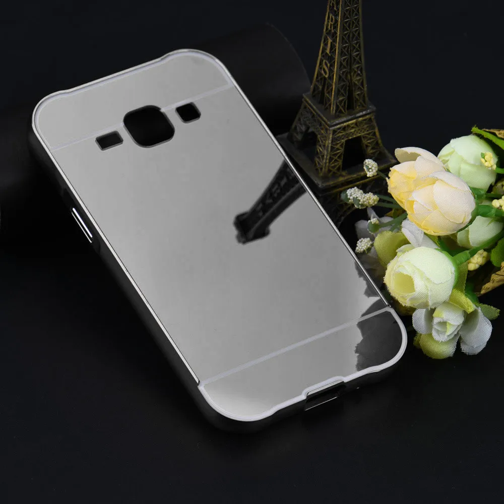 

for Samsung Galaxy J1 Mirror phone case Rhinestone Metal Frame PC Mirror Case Cover Metal + PC Protective Case#P4