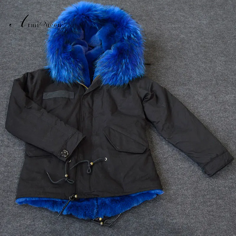 Special Price Fragrance woman new hot popular Italy style Black winter hooded blue faux fur jacket parkas