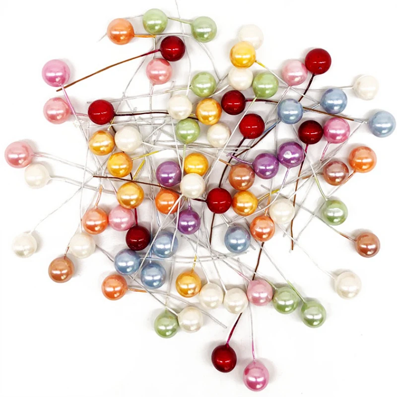 

50pcs Plastic Pearl Stamens Artificial Flower small berries cherry For DIY Wedding Christmas Cake Box Pearl Wreaths Decoration