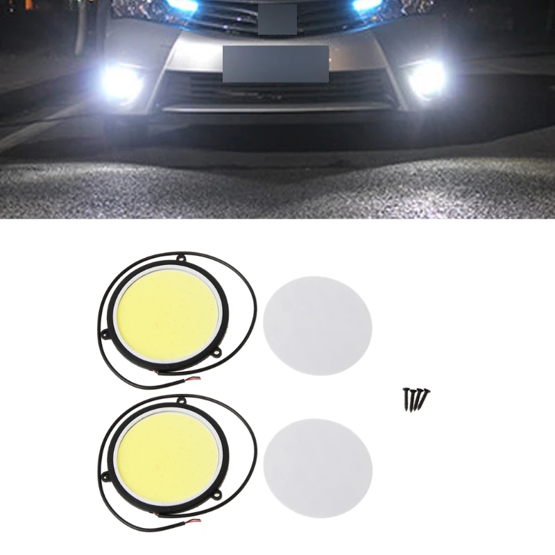 

Hot New 2 Pcs DC 12V 90mm COB Auto Car DRL Round Shape Daytime Running Light White LED Lights Lamp Bulbs