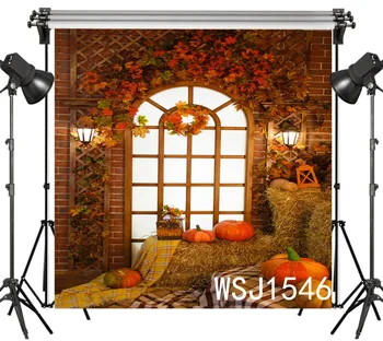 

LB Polyester & Vinyl Halloween Theme Warm Interior Leaves Ornament Pumpkins Backgrounds For Photo Studio Photography Backdrops