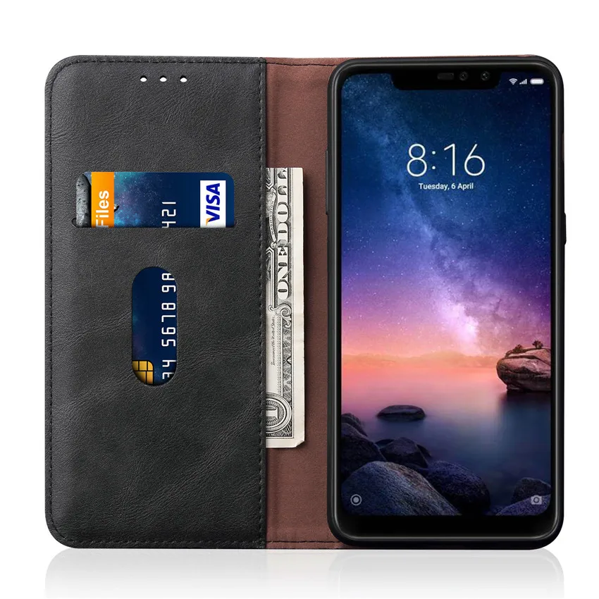 Флип чехол для Xiaomi Redmi Note 6 роскошный кожаный бумажник с подставкой и картой