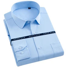 Мужская Классическая однотонная Базовая рубашка с длинным рукавом, рубашка с одним накладным карманом, официальная, деловая, обычная, подходит для работы, офиса, топы, рубашка