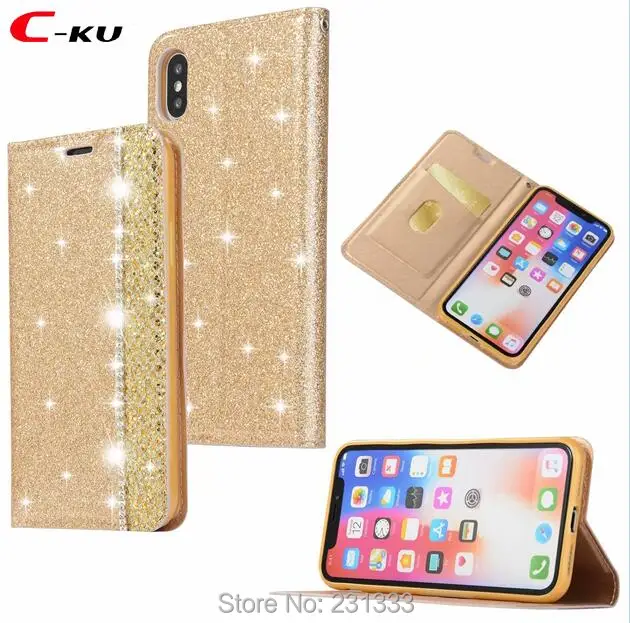 

C-ku Diamond Glitter Wallet Leather Case For Iphone X XS MAX 6.5'' XR 6.1'' 8 7 PLUS 6 6S SE 5 5S Stand Skin Cover Fashion 1pcs