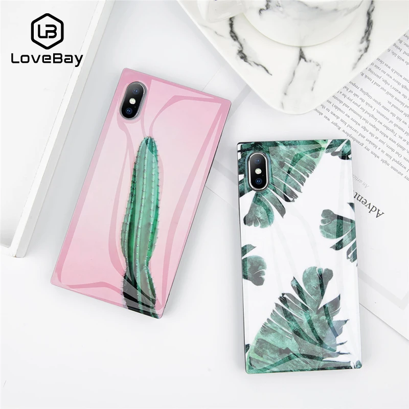 

Lovebay Phone Case For iPhone 6 6s 7 8 Plus X XR XS Max Cute Cartoon Banana Leaf Cactus Soft IMD Square Design For iPhone 8 Case