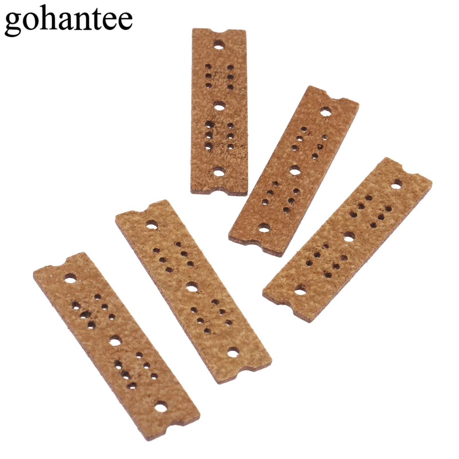 gohantee Brown 5pcs Slingshots Pouches Microfiber Leather with Center Hole for Outdoor Hunting Catapults 60mm x 16mm