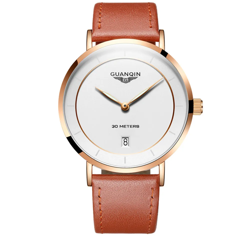 Relogio Masculino GUANQIN простой дизайн мужские s часы лучший бренд класса люкс ультра тонкие кварцевые часы мужские повседневные кожаные Наручные часы