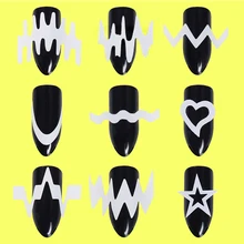 6 Sheets French Edge Tip Guides Set White Heart Star Nail Art Wave Line Sticker DIY Styling Tools Nail Decoration Water Sticker
