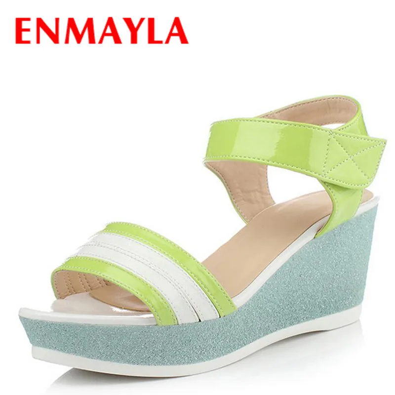 

ENMAYLA Summer New Sweety Solid Color Casual Open-toe Shoes Sandals Med Heels Platform Sandal Breathable Comfort Women Sandals