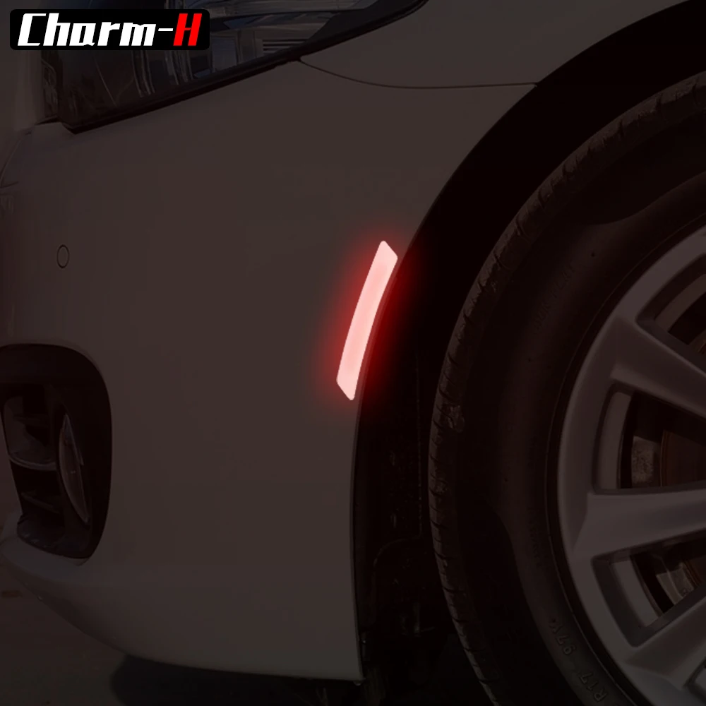 2pcs for BMW Ford Benz Audi Universal Reflective Tape Strip Mark Safety Warning Sign Marking Truck Wheel Eyebrow Decal Sticker