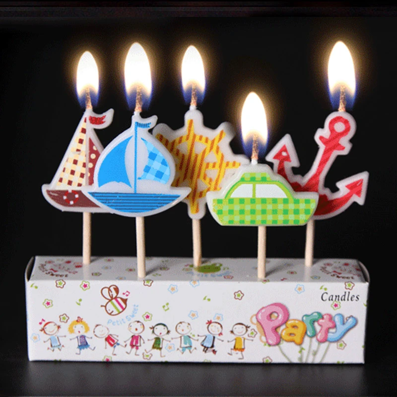 5ピース セットカラフル船ボート子供誕生日カップケーキトッパークリエイティブハッピーバースデー無煙ケーキキャンドルパーティー用品 Supplies Party Party Supplies Set Aliexpress
