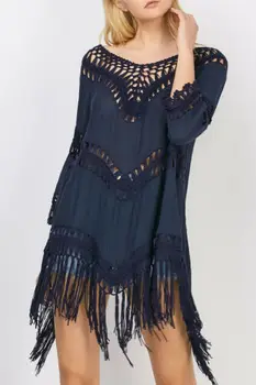 

AU New Women Summer Boho Long Thin Blouse Hollow Out Tassel Cardigan Tops Tunics
