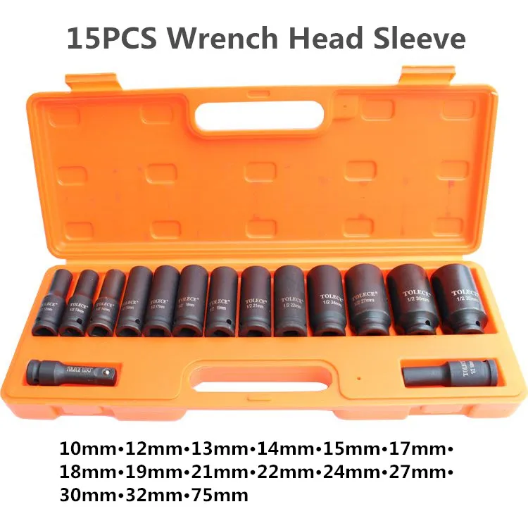 15PCS 1/2 10 32mm+75 Heavy Duty Hexagon Socket Ratchet Wrench Head