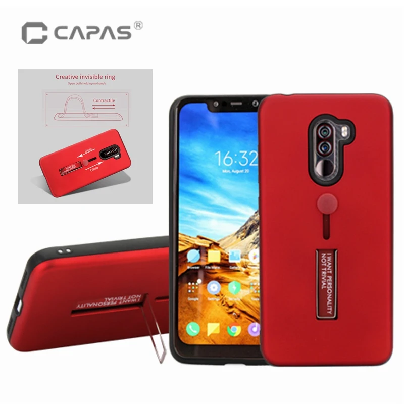 

CAPAS For Xiaomi Pocophone F1 Case Cover Silicone +PC Phone Case Stand Holder Cover Poco F1 Back Cover Shockproof Luxury Fundas