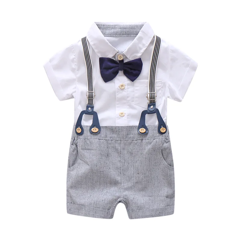 Online Conjunto de ropa Formal de verano para bebé recién nacido, traje de fiesta de cumpleaños para niños, traje blanco, traje de niño, Caballero