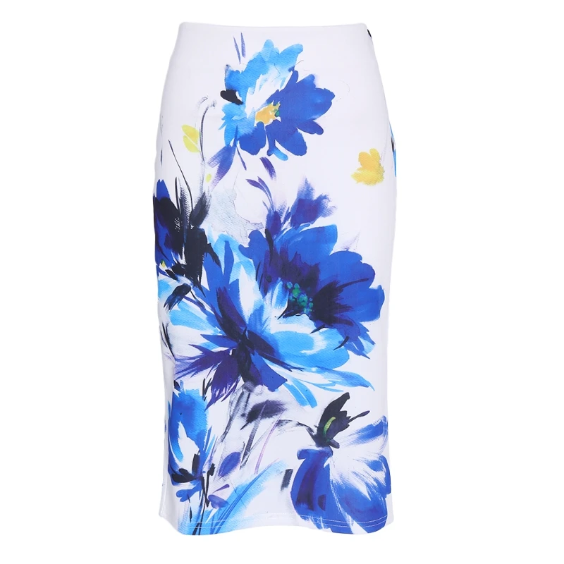 KLV цветочный узор с высокой талией Женская деловая офисная одежда миди юбка-карандаш