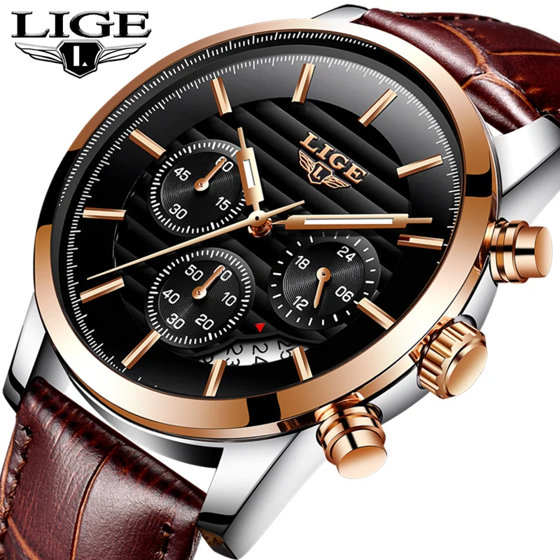 

LIGE Fashion Mens Watches Top Brand Luxury Casual Sport Quartz Watch Men Leather Waterproof Business Watch Relogio Masculino