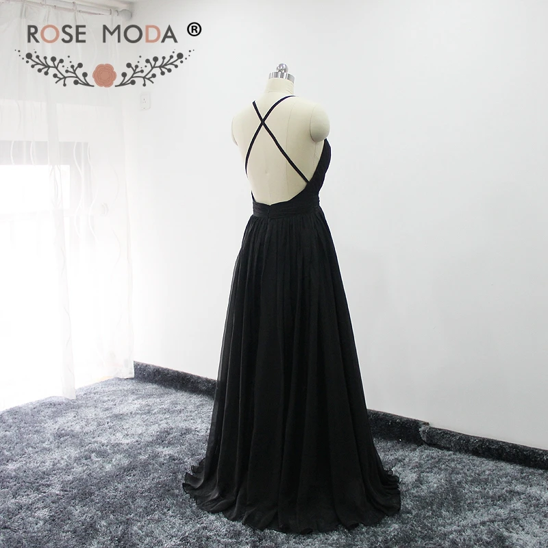 Роза Moda Sexy Глубокий V Средства ухода за кожей Шеи Черный Выпускные платья с высоким разрезом Criss Cross Назад Платья для вечеринок Vestido De formatura