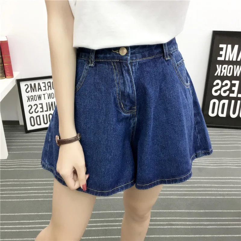 XL-5XL новые летние большие размеры однотонные повседневные свободные синие черные джинсовые женские шорты TY12