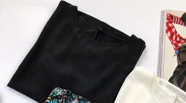 Black Новая женская шелковая футболка с коротким рукавом во французском стиле - Цвет: Black