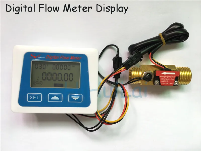 ZJ-LCD-M контроллер+ датчик температуры+ 1/" Датчик потока+ клапан+ блок питания для воды для измерения объема жидкостей