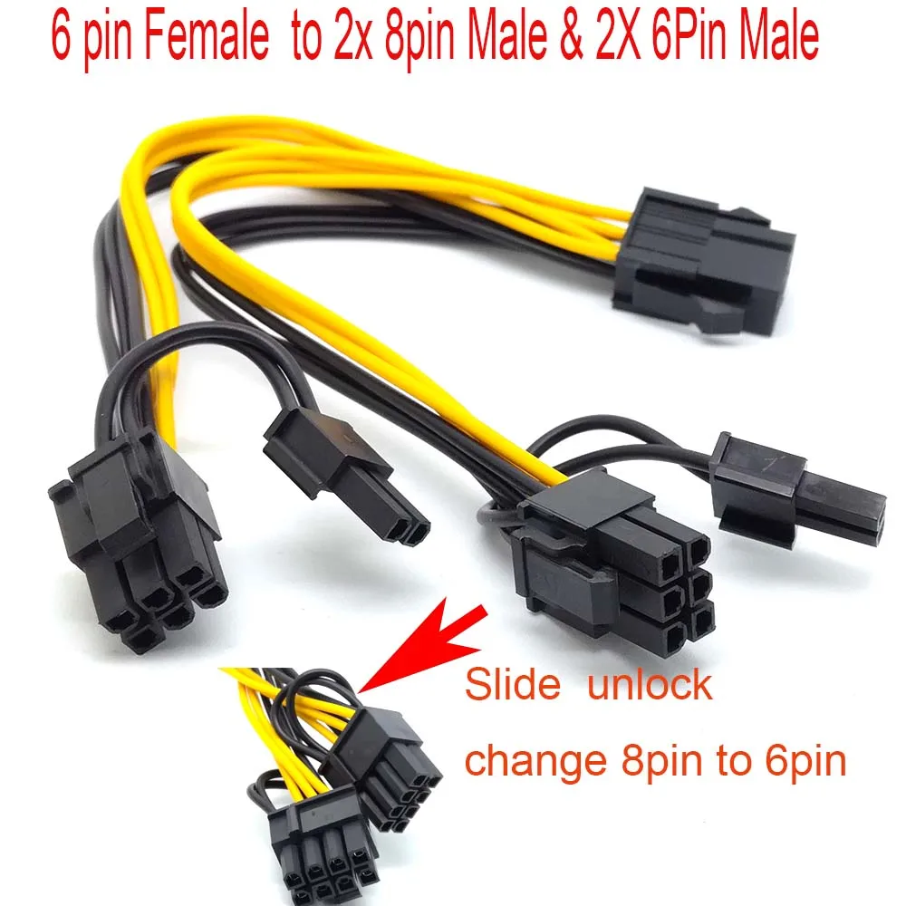 10 قطعة PCI-E 6pin إلى 2x6 + 2 دبوس (6pin/8pin) الطاقة الفاصل كابل بكيي PCI اكسبرس