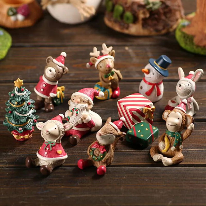 

Christmas Tree gift Resin craft Snowman Deer Santa Claus Animal figurine home decor miniature fairy garden decoration accessorie