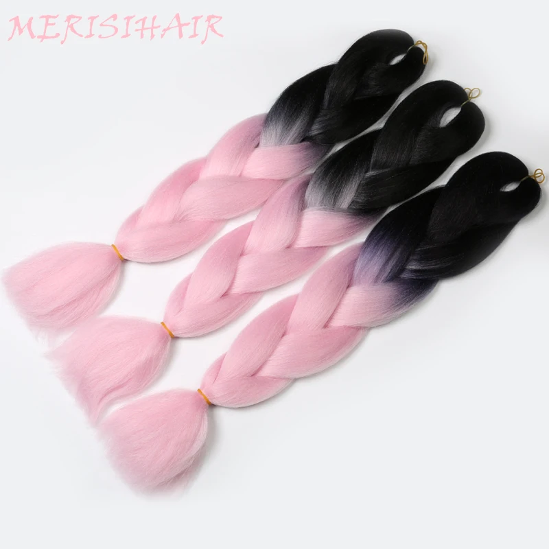 Merisi Hair Jumbo Braiding Hair 24 Inch Ombre Kanekalon Synthetic Crochet Braids In Hair Extensions 100gpcs Pink Blue White  (2)