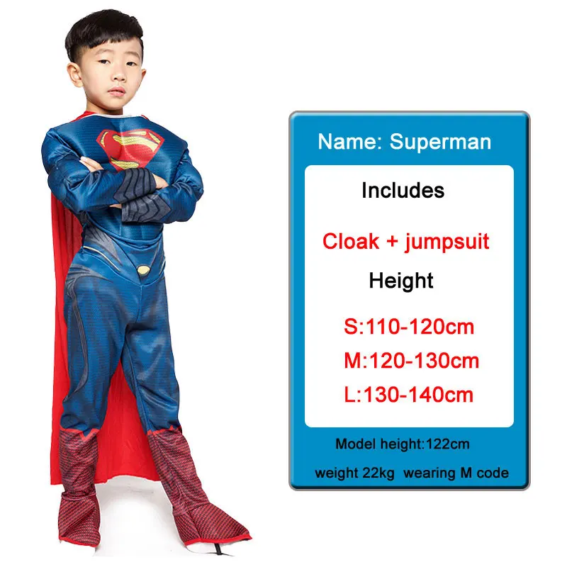 Детские костюмы Бэтмена для мальчиков с маской, пальто с героями мультфильма супергерой, косплей, Хэллоуин, маскарад, вечерние костюмы Супермена, ролевые игры - Цвет: EVA Superman